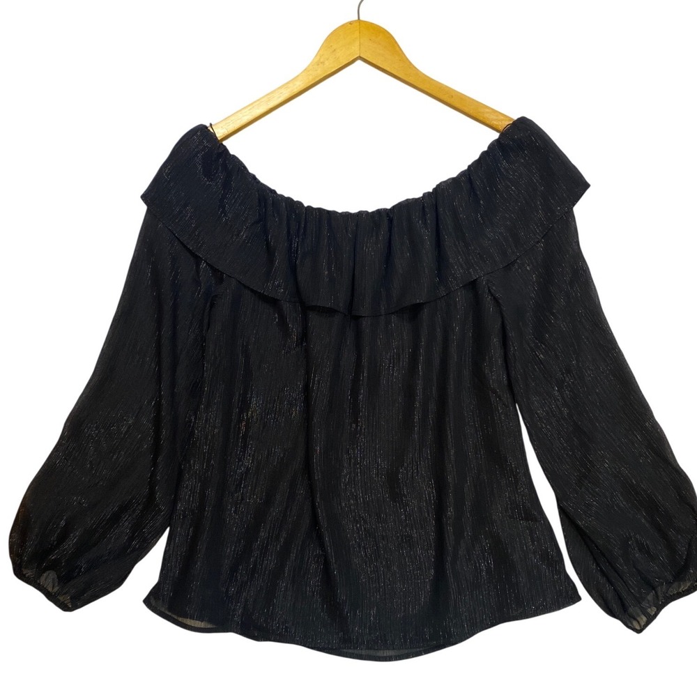White House Black Market Womens Metallic Shimmer Off Shoulder Ruffle Blouse M - Picture 5 of 10